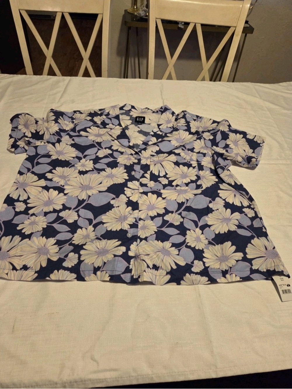 GAP Navy Floral Button-Up Camp Shirt